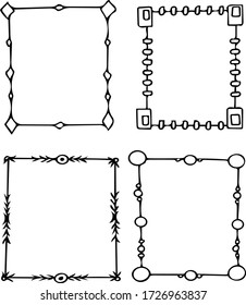 rectangular set frames hand drawn elements in doodle style. vector scandinavian monochrome minimalism