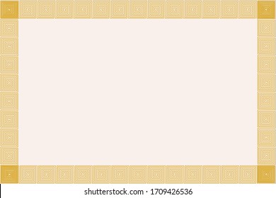 Rectangular shape background and frame with golden yellow meander pattern concept.