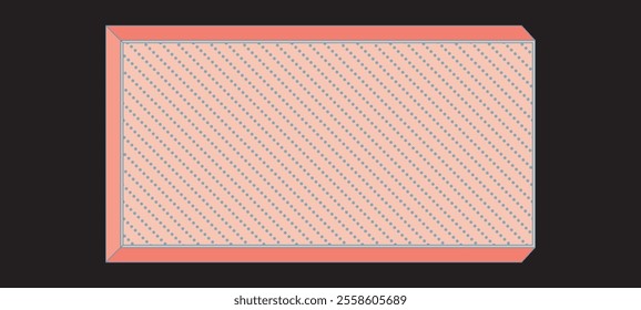 A rectangular shape with a pinkish-red border and a patterned interior