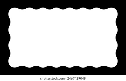 Rectangular shape with undulated inside edges. Rectangle frame with wavy inner borders. Mirror, picture or photo frame, empty text box or tag isolated on white background. Vector illustration.