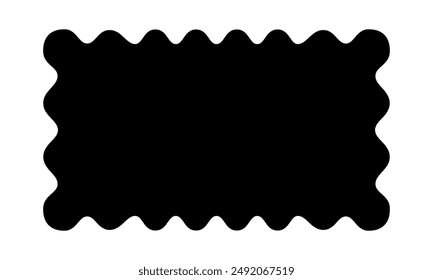 Rectangular shape with wavy borders. Scalloped rectangle. Empty text box, stamp, tag or label isolated on white background. Vector graphic illustration.