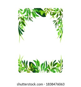 Rectangular Shaped Frame with Green Leaves or Foliage Vector Illustration