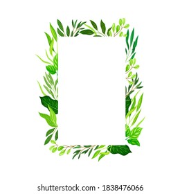 Rectangular Shaped Frame with Green Leaves or Foliage Vector Illustration
