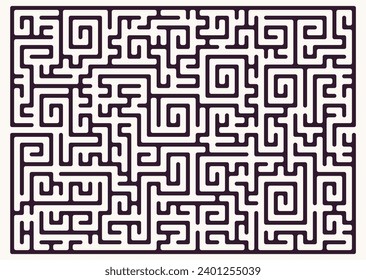 Rectangular shaped labyrinth (maze) design. Vector graphic illustration of maze (labyrinth) game with medium difficult exit.