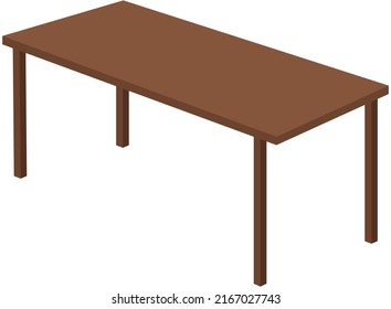 Rectangular Shaped Table, Used To Place At Living Rooms, Long Low Table Made Of Wooden Material, Vector Illustration, Isolated On White Background. Brown Dinner Family Table, Furniture Element