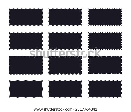 Rectangular shapes with jagged edges. Geometric zigzag text boxes. 