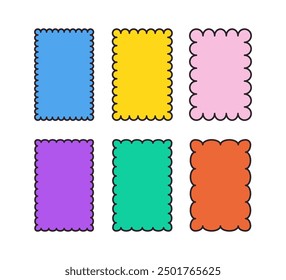 Rectangular shapes with wavy edges. Multicolored squiggle frames cartoon style.