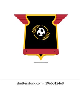 rectangular shield with wings, soccer ball and ears of wheat inside