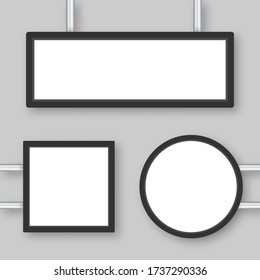 Rectangular signage light box signboard. Black metal cafe, restaurant outdoor mock up. Vector stock illustration.