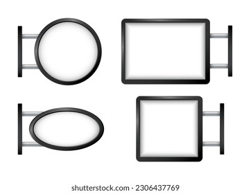 Rectangular signage light box signboard. Black metal outdoor mock up. Vector