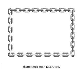 Rectangular silver chain frame. Industrial decor. Realistic volumetric design. Isolated element on white background. Vector illustration.