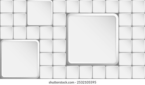 Rectangular silver colored tile block buttons with rounded corners. Steel material copy space for design of web pages and interface. 3D vector background