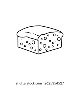 Fatia retangular de bolo de Castella doce com bolhas de ar para amantes de sobremesa