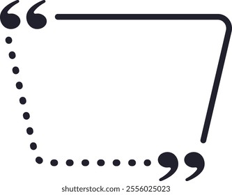 Rectangular speech bubble with quotation marks at the corners indicating a space for a quote or message, providing a framework for written communication and dialogue