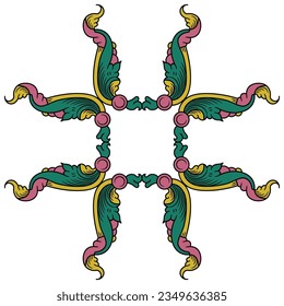 Rectangular square floral ornament or frame with stylized leaves. Merry medieval Russian folk style. Isolated vector illustration.