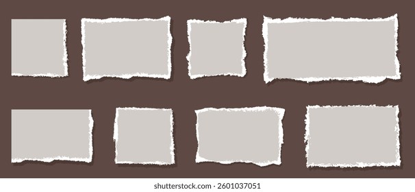 Rectangular and square scraps of paper. Torn sheet. Frame with uneven edges for collage