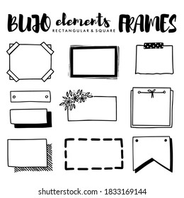 Rectangular and square vector frame set monochrome hand drawn elements isolated on white background