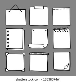 Rectangular and square vector paper pieces set monochrome hand drawn elements isolated on white background