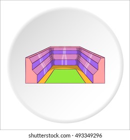 Rectangular stadium icon in cartoon style isolated on white circle background. Sports facility symbol vector illustration