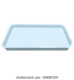 Rectangular stainless baking tray with empty space for baking meat, fish, cake, pie or other food. Isolated on white background.