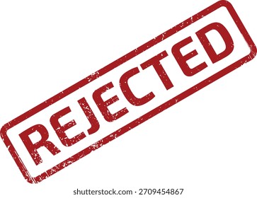 carimbo retangular com bordas arredondadas exibe diagonalmente REJECTED em negrito. O carimbo e o texto exibem uma aparência angustiada e texturizada contra um fundo branco.