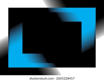 Rectangular striped frame. Vector blue and black background for covers, cards, packaging. Technological style. Thin lines