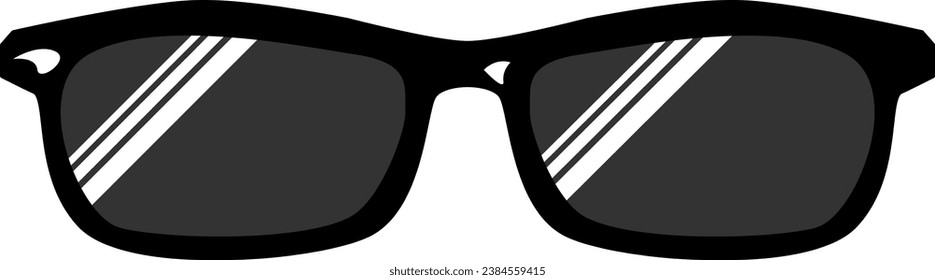Rectangular summer sunglasses. Health and vision protection. Eye protection accessory. Cartoon monochrome black and white vector isolated on white background