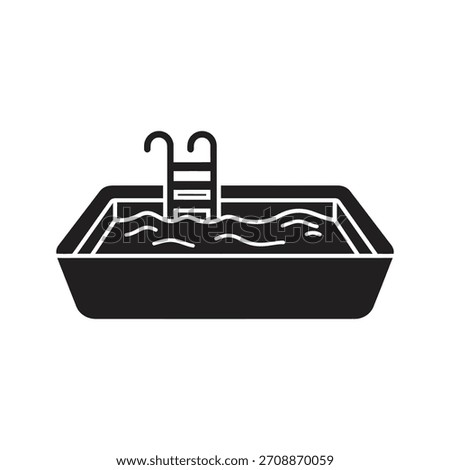 Rectangular swimming pool silhouette with water waves and a metal ladder representing summer recreation, hotel leisure amenities, aquatic sports, and backyard vacation relaxation.