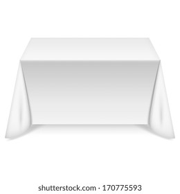 Rectangular table with white tablecloth. Vector illustration.