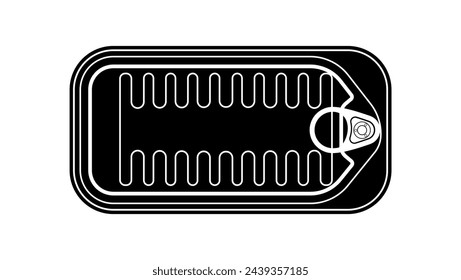 Rectangular tin can, top view, black isolated silhouette