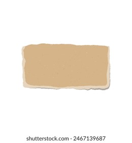 Rectangular torn cardboard piece in brown color with rough edges. Vector illustration of textured cardboard scrap for design elements. Ideal for use in packaging, crafts, and scrapbooking projects