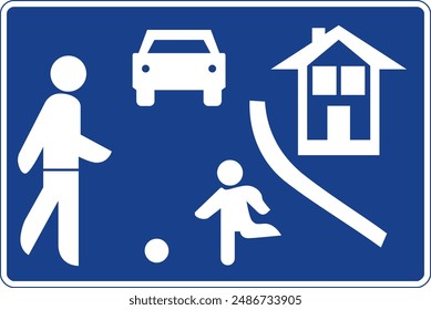 Rectangular traffic signal in blue and white, isolated on white background. Residential street