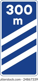 Señal de tráfico rectangular en azul y blanco, aislado sobre fondo blanco. Salida Panel de Aproximación 300m