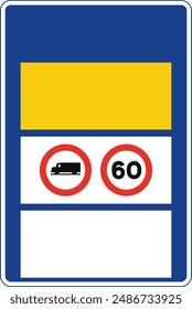 Rectangular traffic signal in blue and white, isolated on white background. Passability in mountain pass