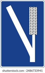 Rectangular traffic signal in blue and white, isolated on white background. Emergency braking zone