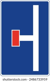 Rectangular traffic signal in blue and white, isolated on white background. Dead end road