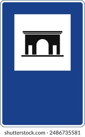 Rectangular traffic signal in blue and white, isolated on white background. Monument