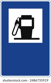 Rectangular traffic signal in blue and white, isolated on white background. Fuel nozzle