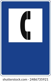 Rectangular traffic signal in blue and white, isolated on white background. Telephone