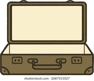 A rectangular travel case sits open revealing a lined interior with metal hardware and reinforced corners