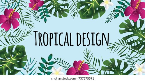Rectangular tropical frame, template with copy space. Vector illustration, isolated
