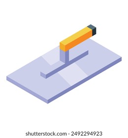 Rectangular trowel spreading concrete plaster for building, isometric icon