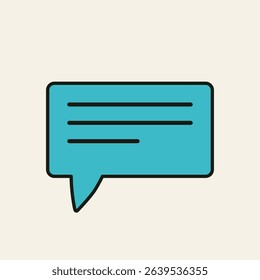 Rectangular turquoise chat bubble with horizontal lines representing text, used to indicate written communication or messaging
