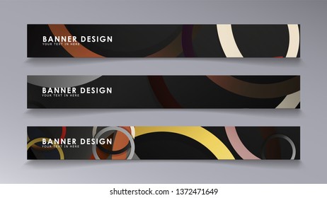 Rectangular vector banners against the background of stacked rings. composition of stone and brick colors
