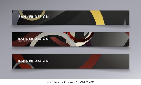 Rectangular vector banners against the background of stacked rings. composition of stone and brick colors