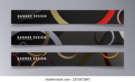Rectangular vector banners against the background of stacked rings. composition of stone and brick colors
