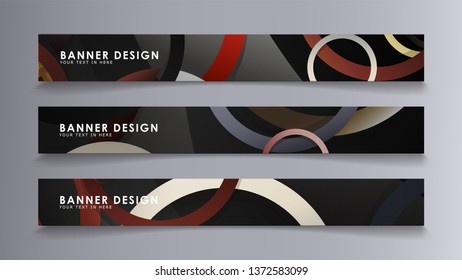 Rectangular vector banners against the background of stacked rings. composition of stone and brick colors