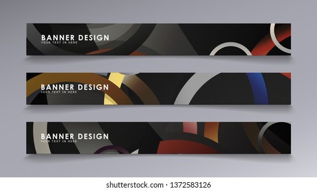 Rectangular vector banners against the background of stacked rings. composition of stone and brick colors