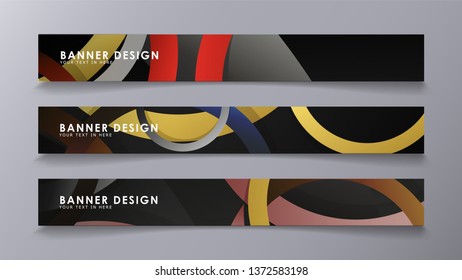 Rectangular vector banners against the background of stacked rings. composition of stone and brick colors
