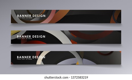 Rectangular vector banners against the background of stacked rings. composition of stone and brick colors